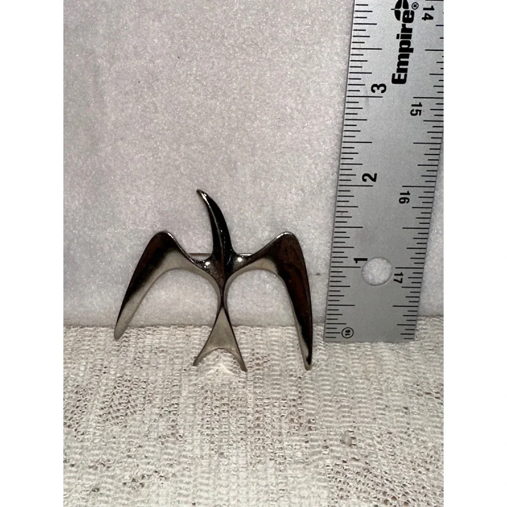 Abstract Bird Brooch Pin Shiny‎ Silver Tone Modern Art Statement Jewelry Women